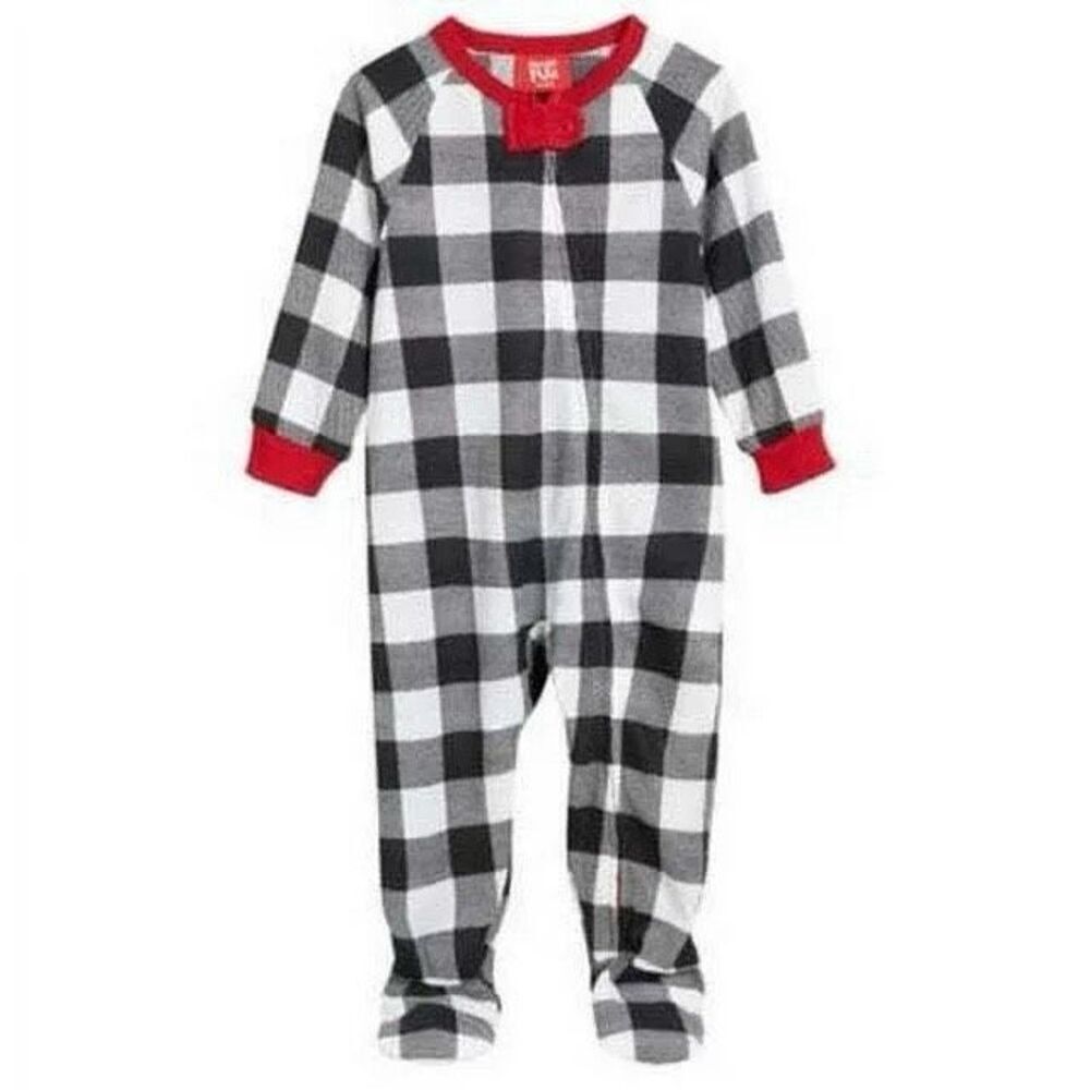 Family PJs Matching Baby Thermal Waffle Buffalo Check Footie One-Piece Size 18Mo